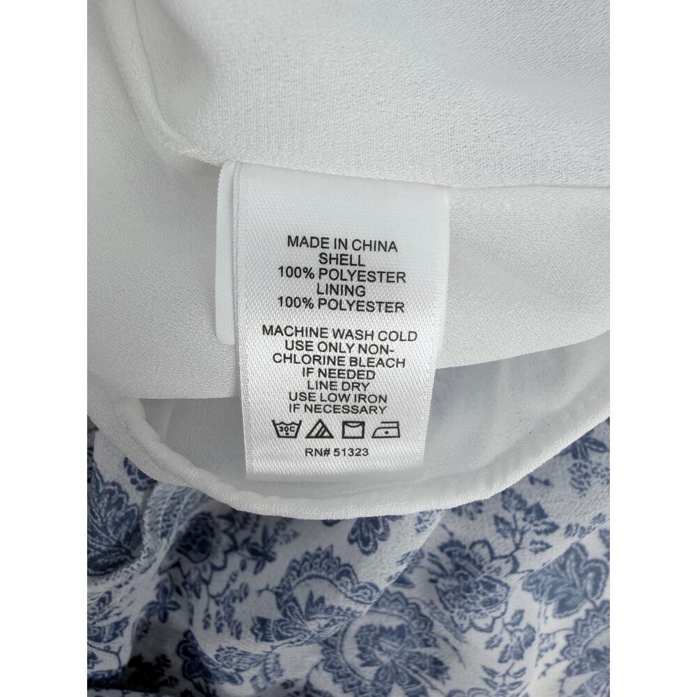 1.State Blue White Paisley Tiered Ruffle Mini Dress Puff Sleeve Tie Waist Medium - Picture 9 of 9